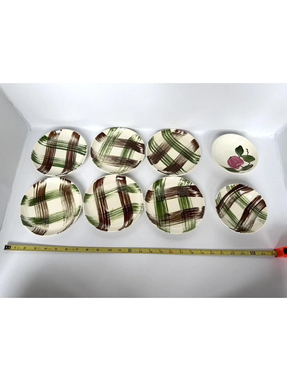 Vintage Hand-Painted Ceramic Plate Set with Floral and Brushstroke Design